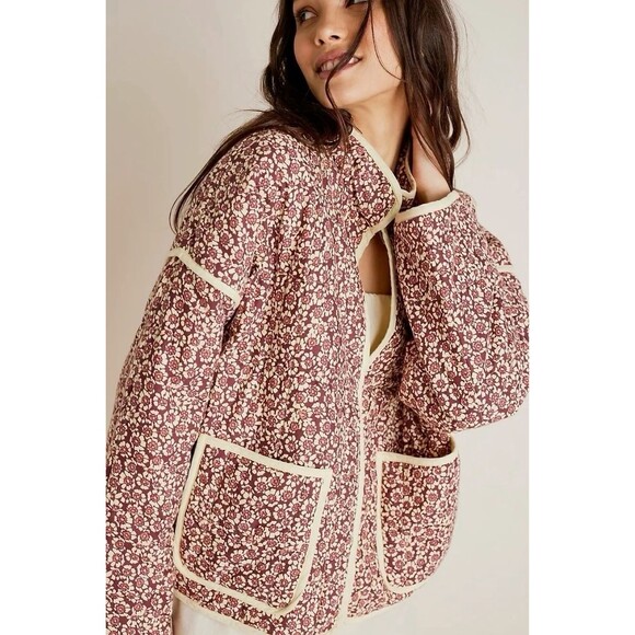 Free People Jackets & Blazers - Free People Chloe Jacket Top Floral Print Quilted Dolman Long Sleeve M 285537